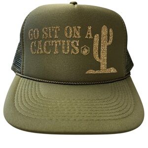 OTTO “Go Sit On A Cactus” Cowgirl Glitter Olive Green Trucker Hat Foam Mesh Fun